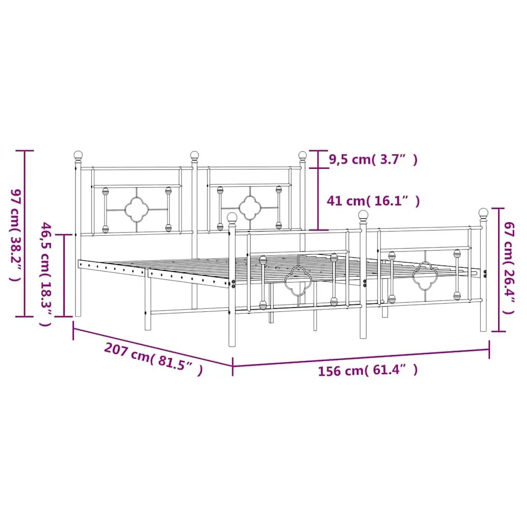Metal Bed Frame Powder-coated Steel 150x200cm White