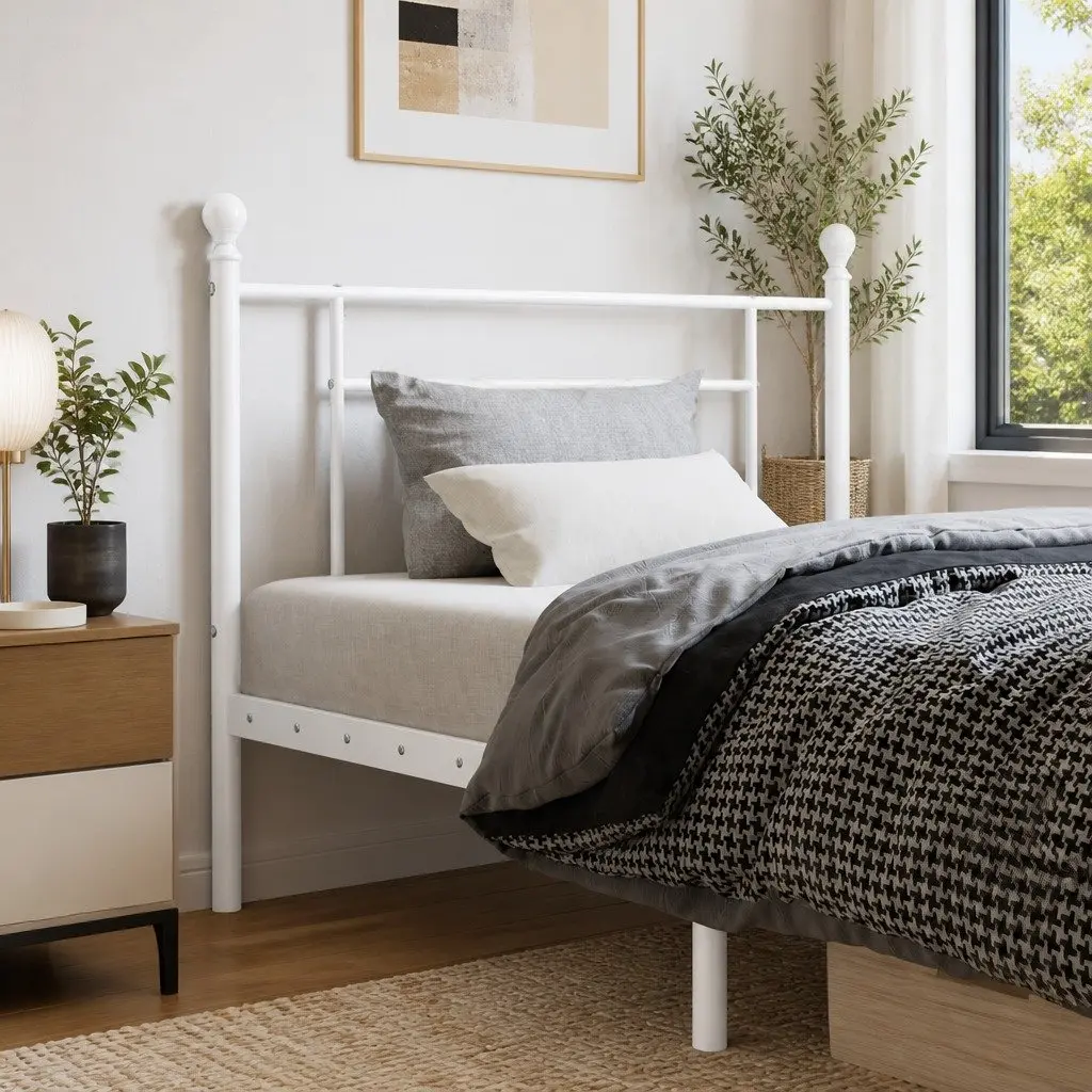 White Metal Headboard for 90cm Bed Frame