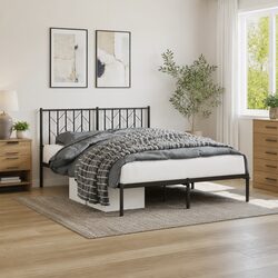 Sturdy Metal Bed Frame with Headboard and Storage 135x190 cm