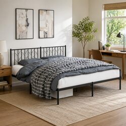 Black King Metal Bed Frame 183x203cm with Headboard