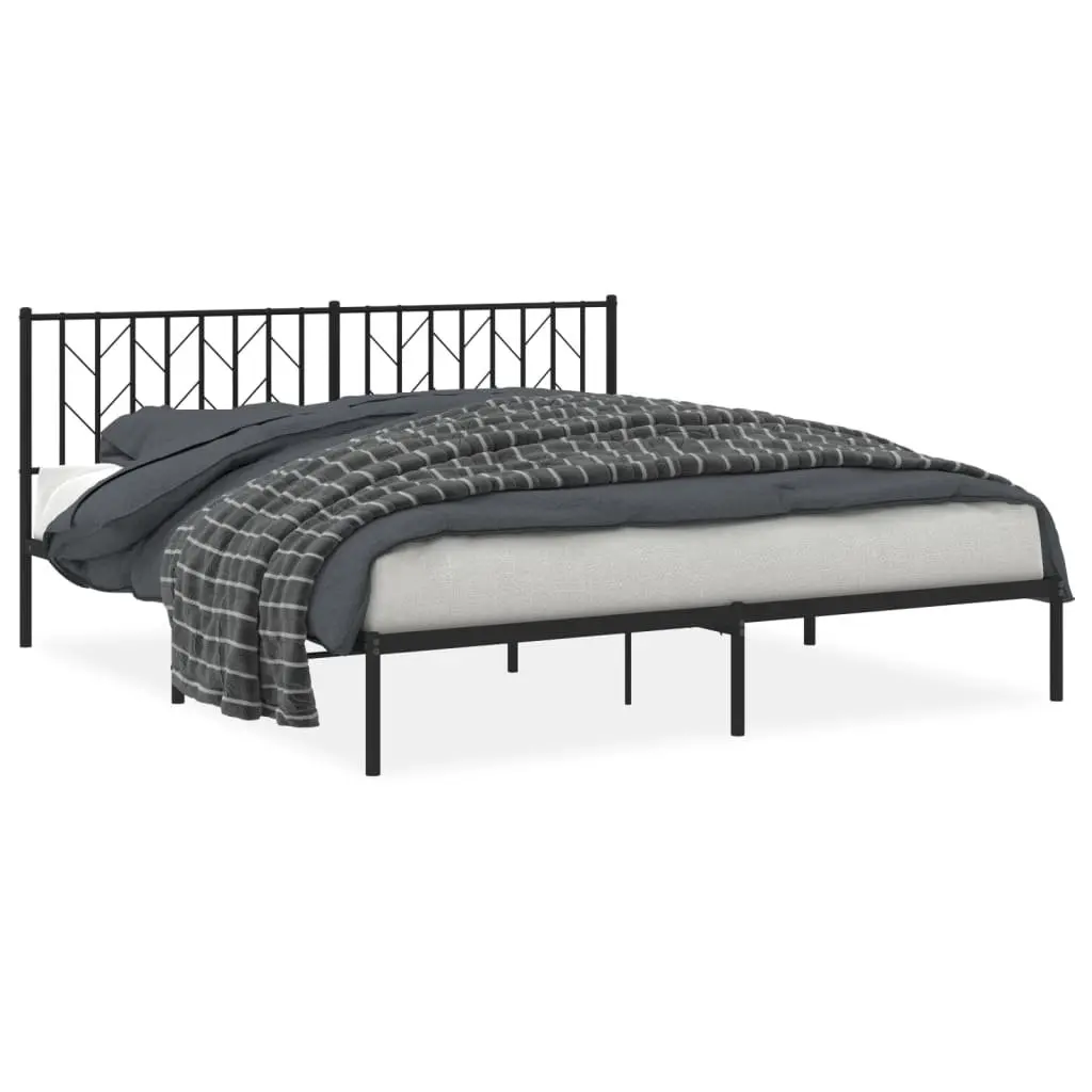 Metal Bed Frame Steel King 183x203cm Black with Headboard Slatted Base