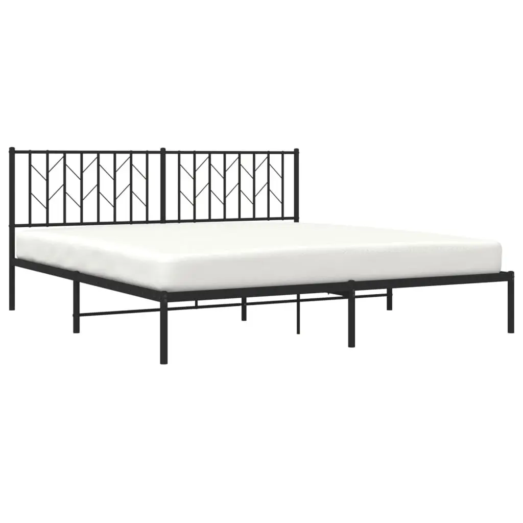 Metal Bed Frame Steel King 183x203cm Black with Headboard Slatted Base