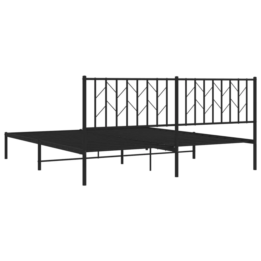 Metal Bed Frame Steel King 183x203cm Black with Headboard Slatted Base