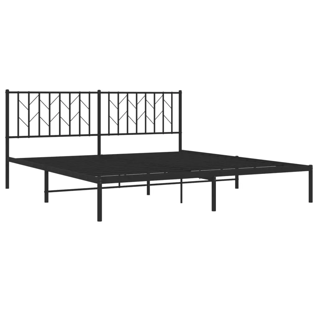 Metal Bed Frame Steel King 183x203cm Black with Headboard Slatted Base