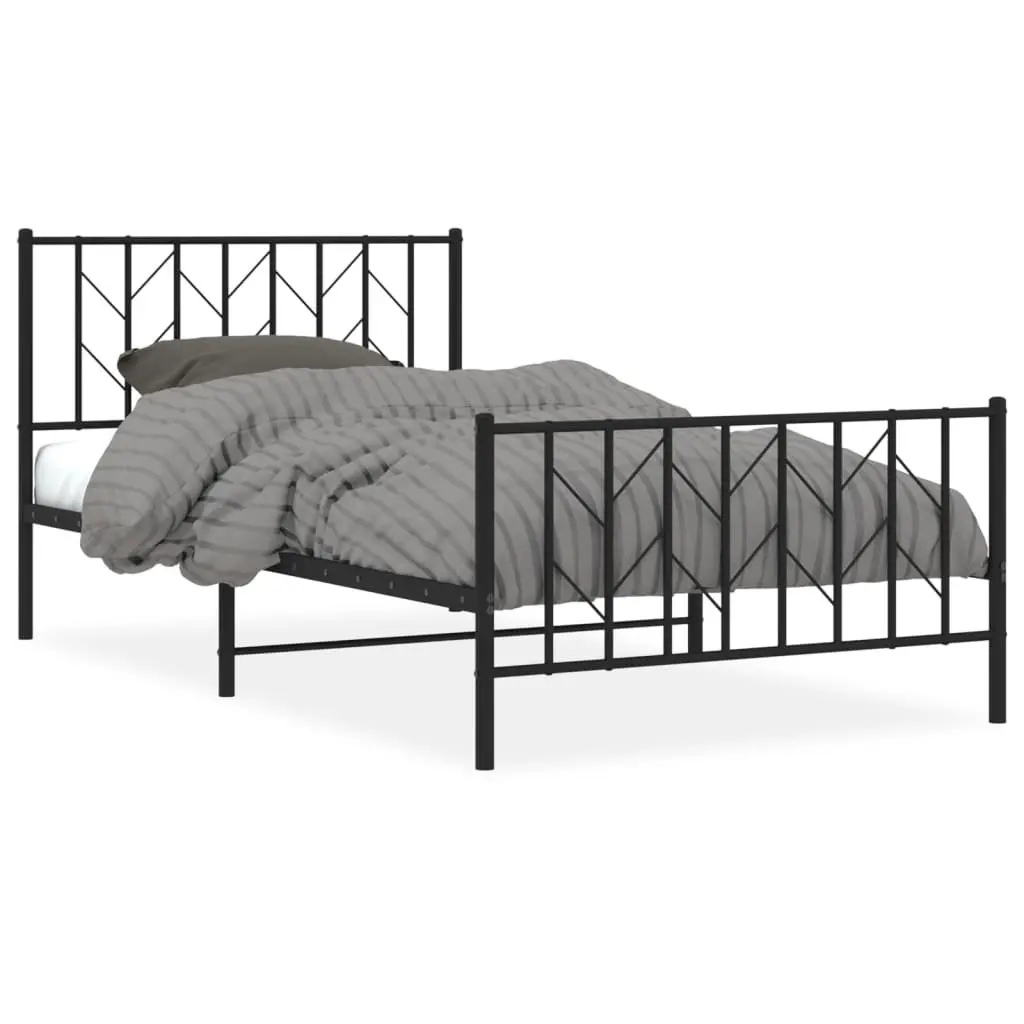 Black King Single Metal Bed Frame with Footboard