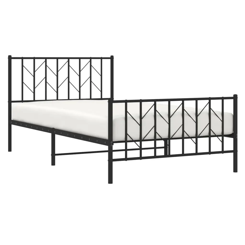 Black King Single Metal Bed Frame with Footboard