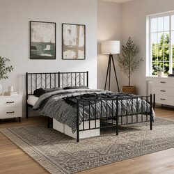 Sturdy Black Metal Bed Frame 150x200 cm with Footboard