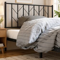 Sturdy Black Metal Headboard for Bed Frame 107 cm