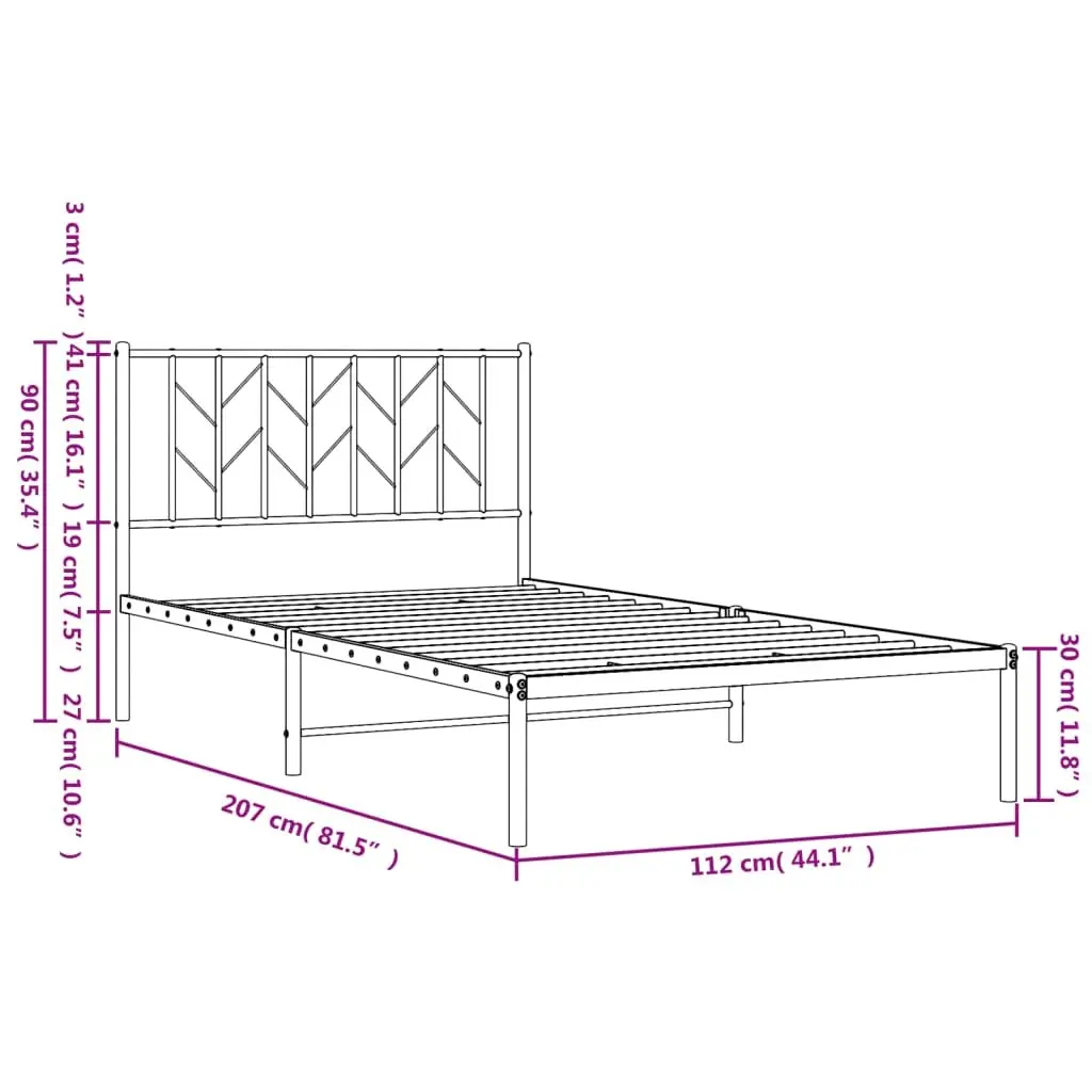 Metal Bed Frame Steel 107x203 cm White