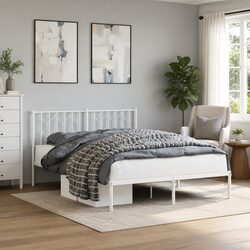 Sturdy White Metal Bed Frame 135x190 cm with Headboard