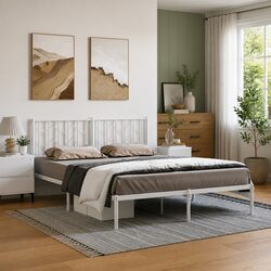 Sturdy Metal Bed Frame 150x200 cm with Headboard in White