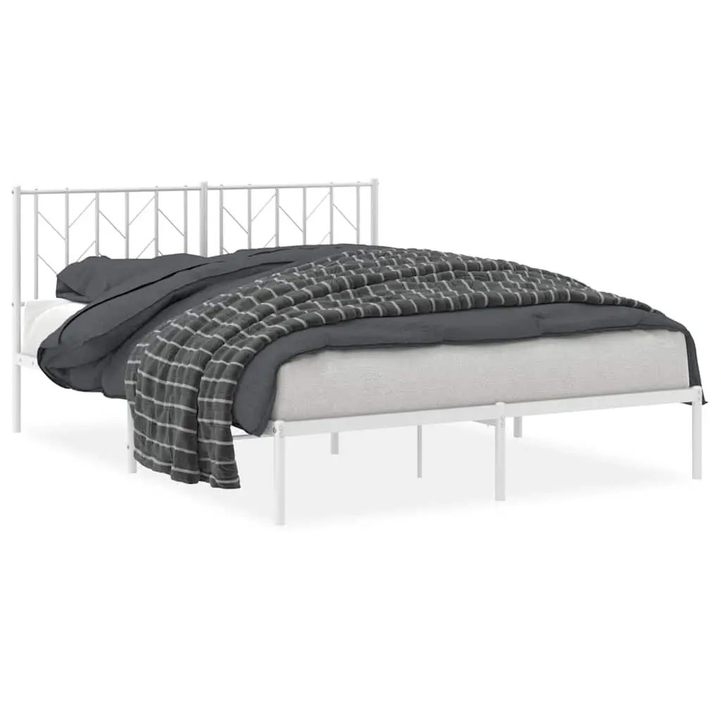 Metal Bed Frame Steel 150x200 cm White with Headboard