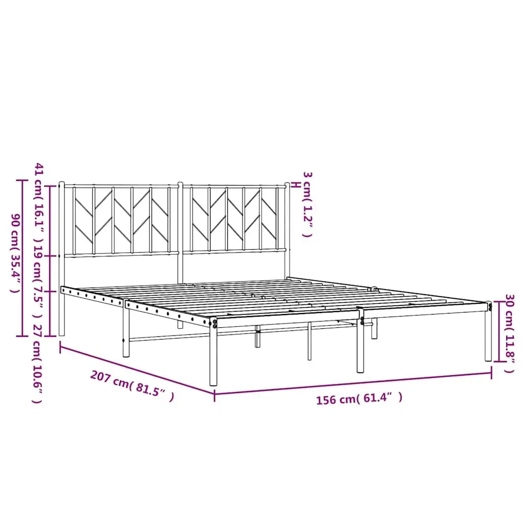 Metal Bed Frame Steel 150x200 cm White with Headboard