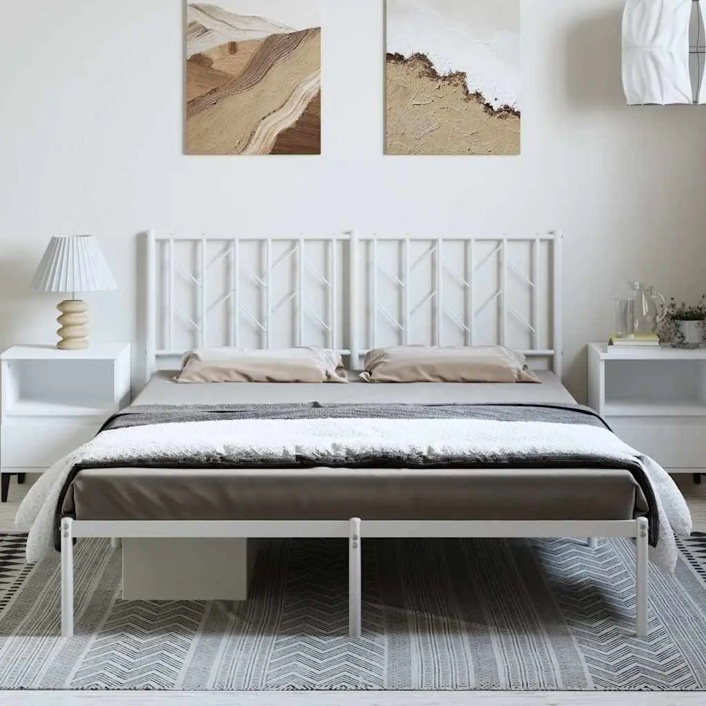 Metal Bed Frame Steel 150x200 cm White with Headboard