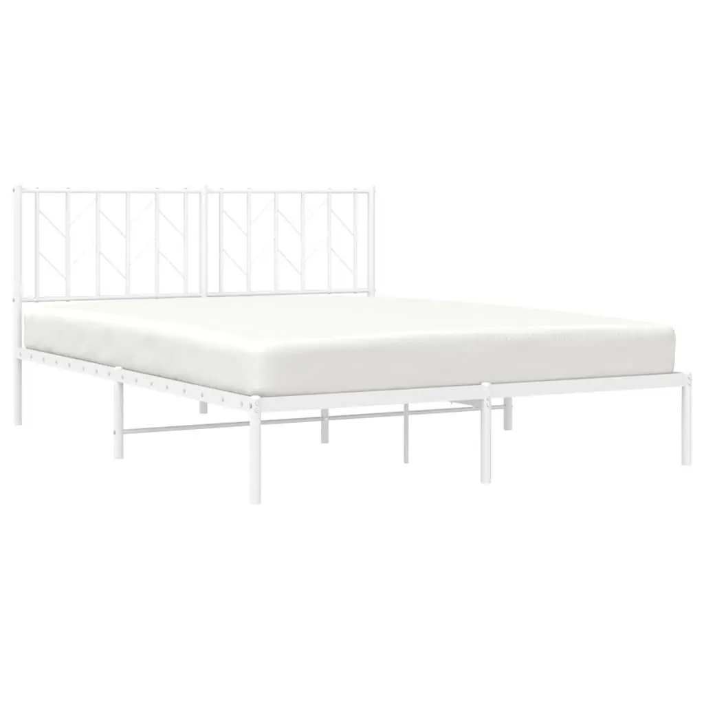 Metal Bed Frame Steel 150x200 cm White with Headboard