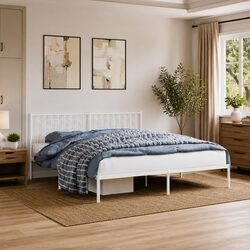 Sturdy King Metal Bed Frame with Headboard and Storage