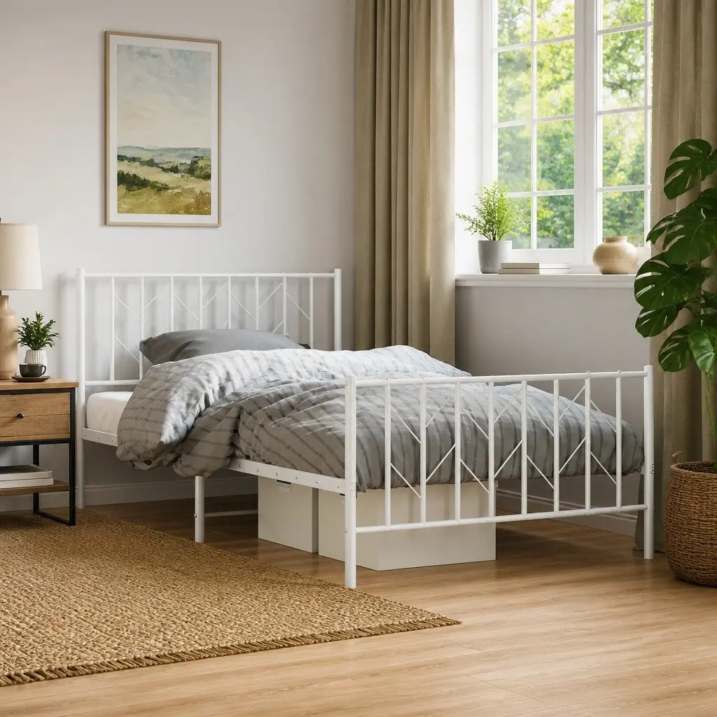 White Metal King Single Bed Frame 107x203cm