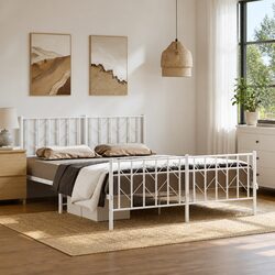 Durable White Metal Bed Frame 150x200 cm with Footboard