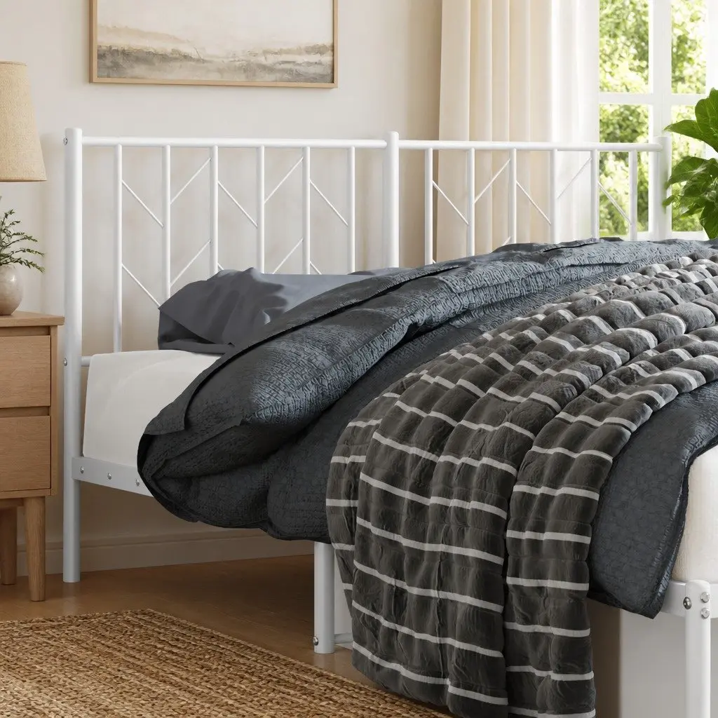 White Metal Headboard 135cm Steel Frame
