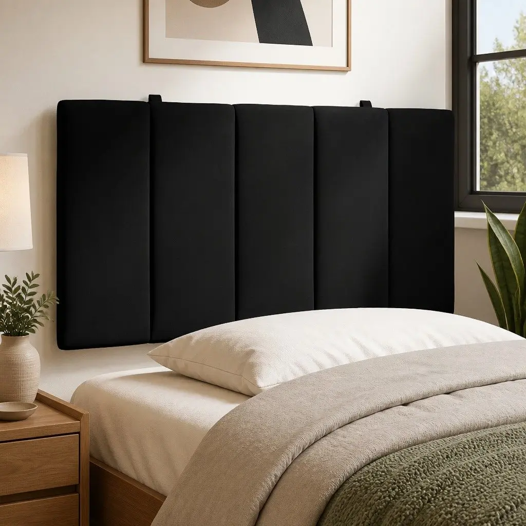 Headboard Cushion Velvet 107cm Black Soft Support