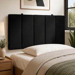 107cm Black Velvet Headboard Cushion for King Single Bed