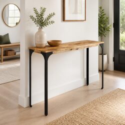 Console Table Brown Solid Wood Mango Iron Feet Hall Entryway Accent Display