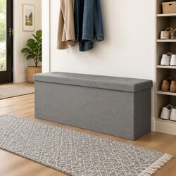 Storage Bench Foldable Grey Upholstered Seat Box Entryway Hallway Living Room