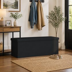 Durable Black PVC Storage Bench with Foldable Design