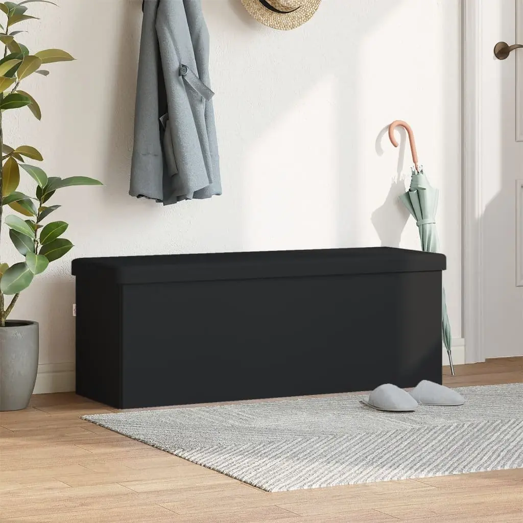 Storage Bench PVC Foldable Black Ottoman