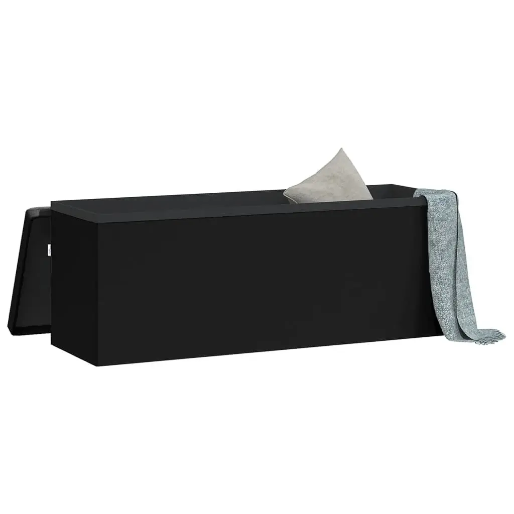 Storage Bench PVC Foldable Black Ottoman