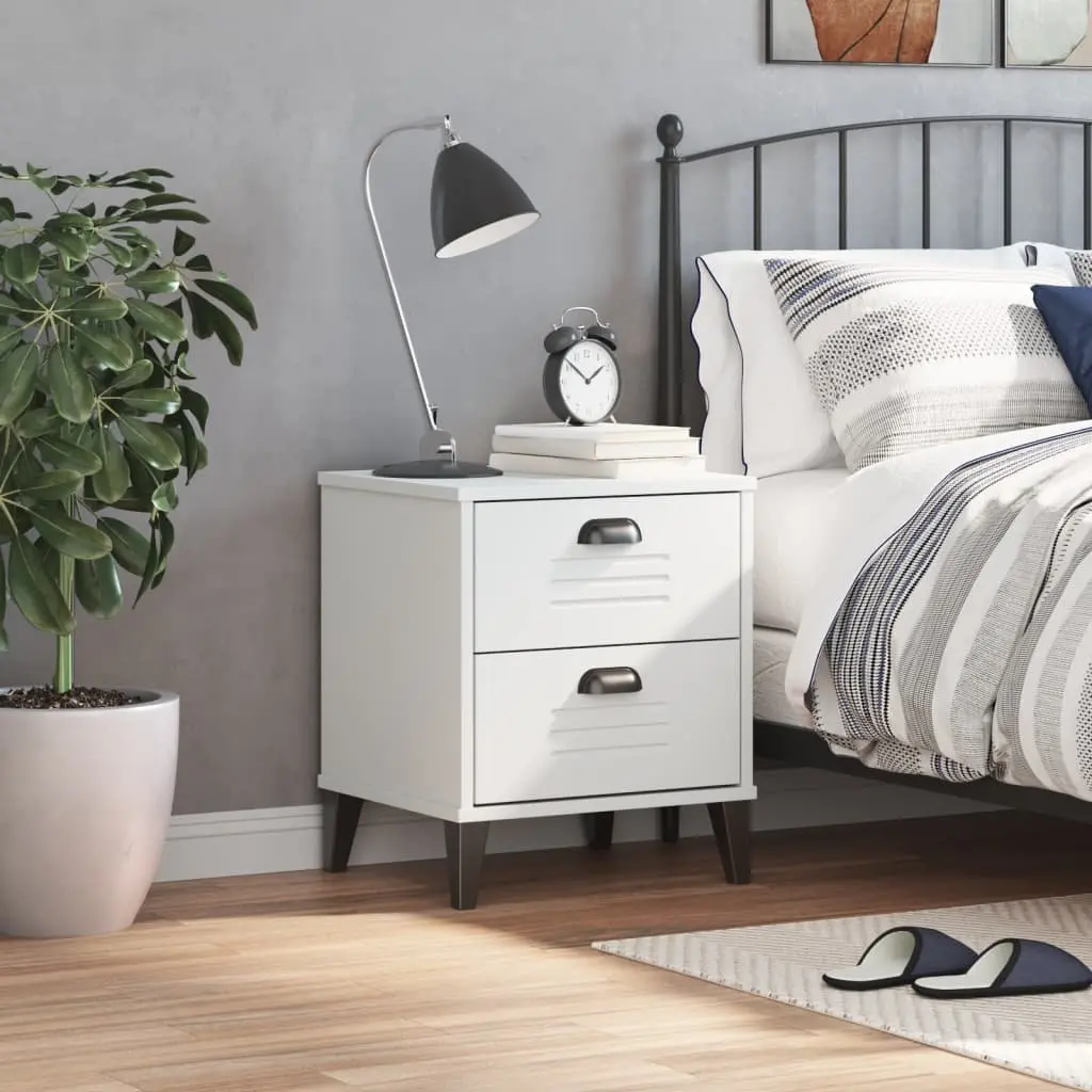 White Engineered Wood Nightstand for Storage
