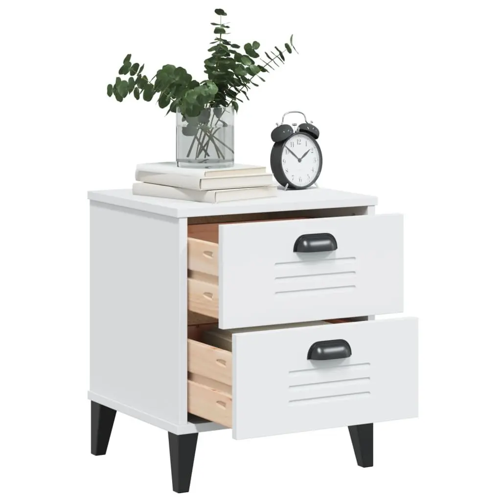White Engineered Wood Nightstand for Storage