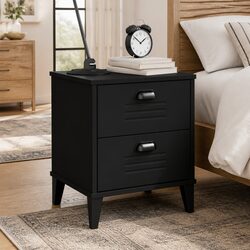 Durable Black Engineered Wood Bedside Cabinet for Storage