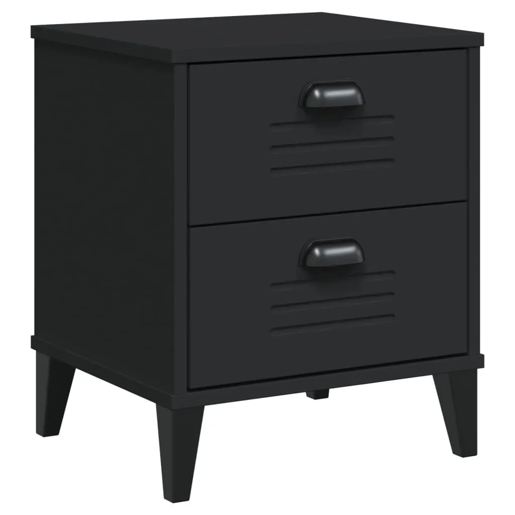 Black Engineered Wood Bedside Cabinet for Storage