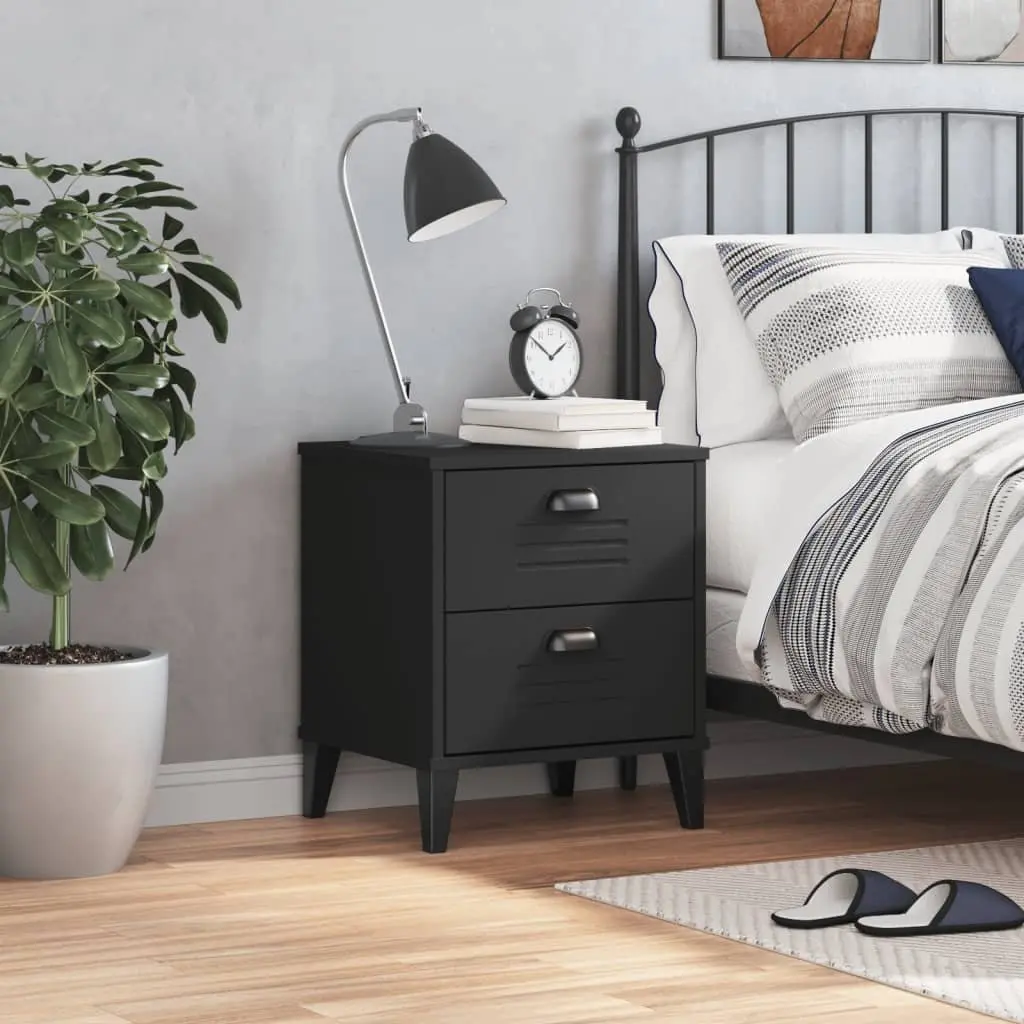 Black Engineered Wood Bedside Cabinet for Storage
