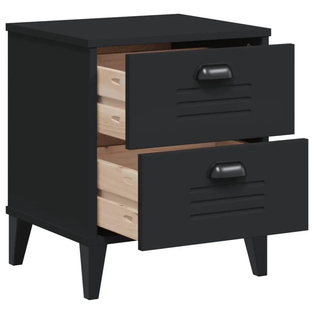 Black Engineered Wood Bedside Cabinet for Storage