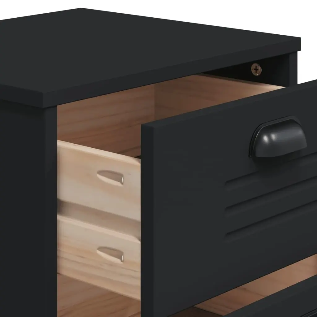 Black Engineered Wood Bedside Cabinet for Storage