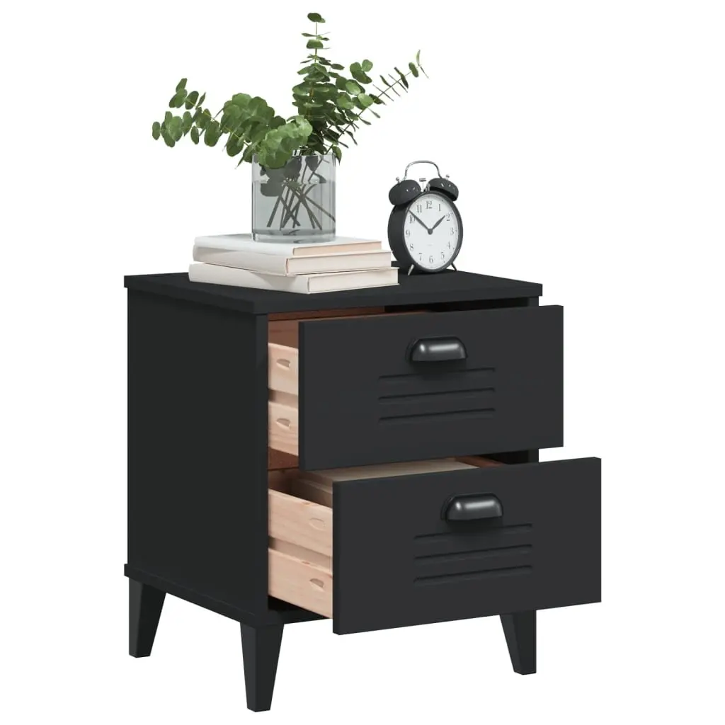 Black Engineered Wood Bedside Cabinet for Storage