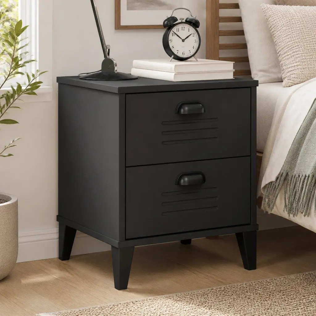 Anthracite Grey Engineered Wood Bedside Cabinet