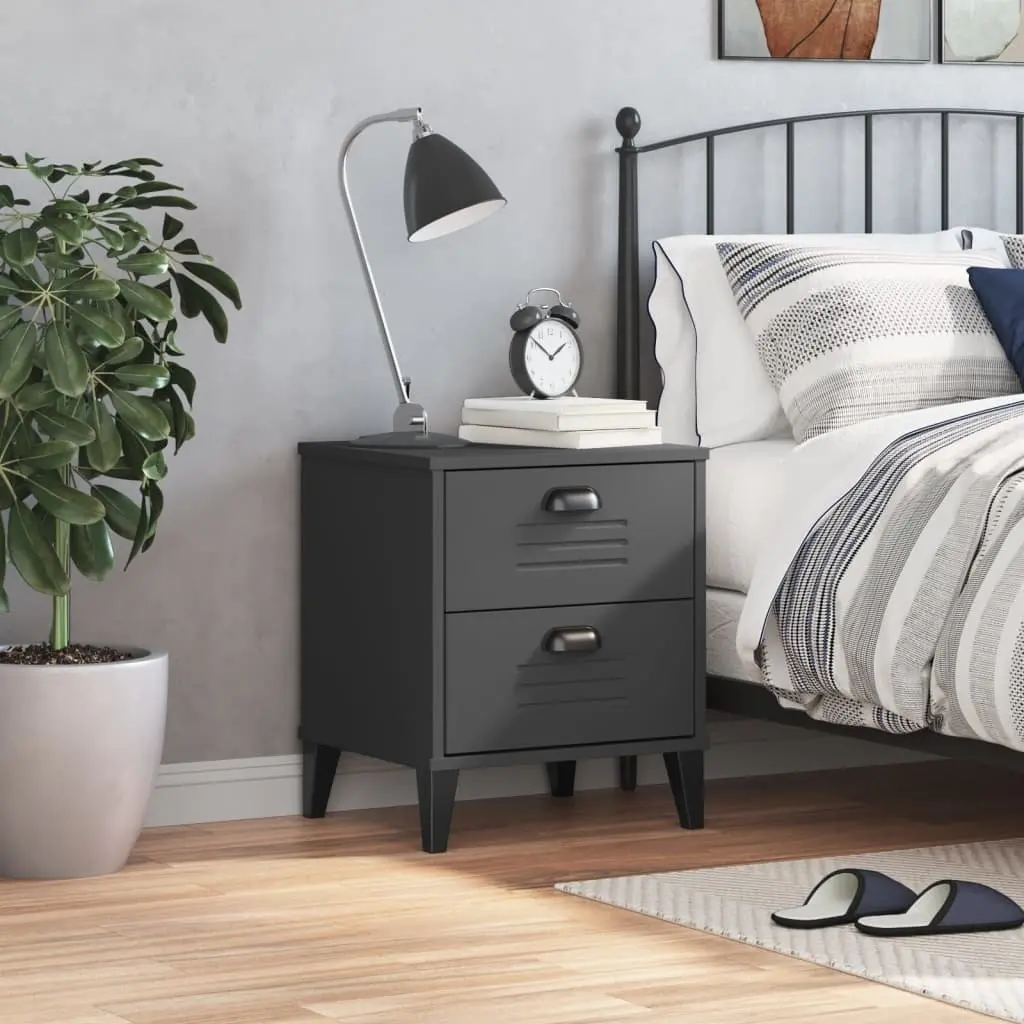 Anthracite Grey Engineered Wood Bedside Cabinet