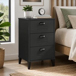 Durable Black Engineered Wood Bedside Cabinet