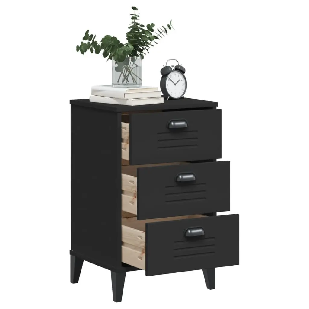 Black Engineered Wood Bedside Cabinet