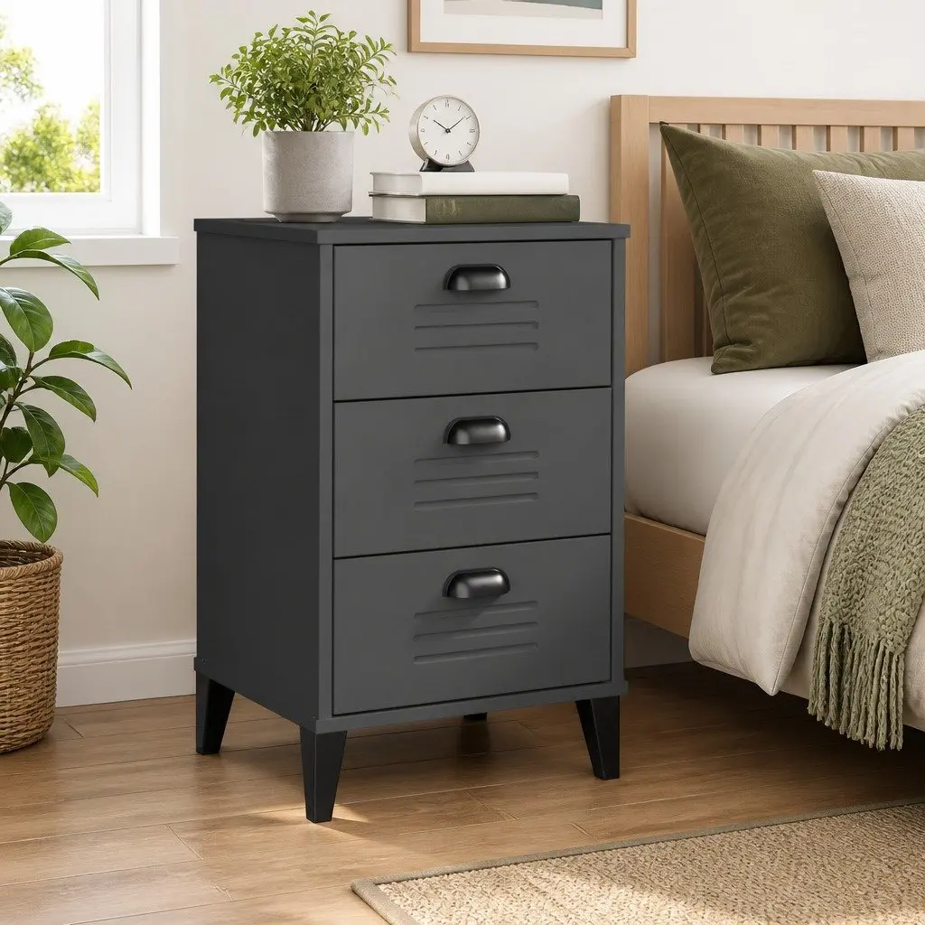 Engineered Wood Nightstand with Storage in Anthracite Grey