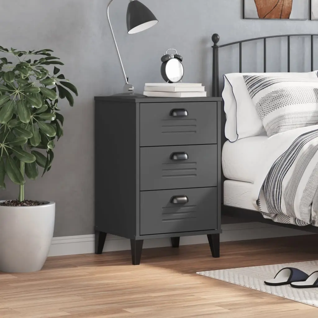 Engineered Wood Nightstand with Storage in Anthracite Grey