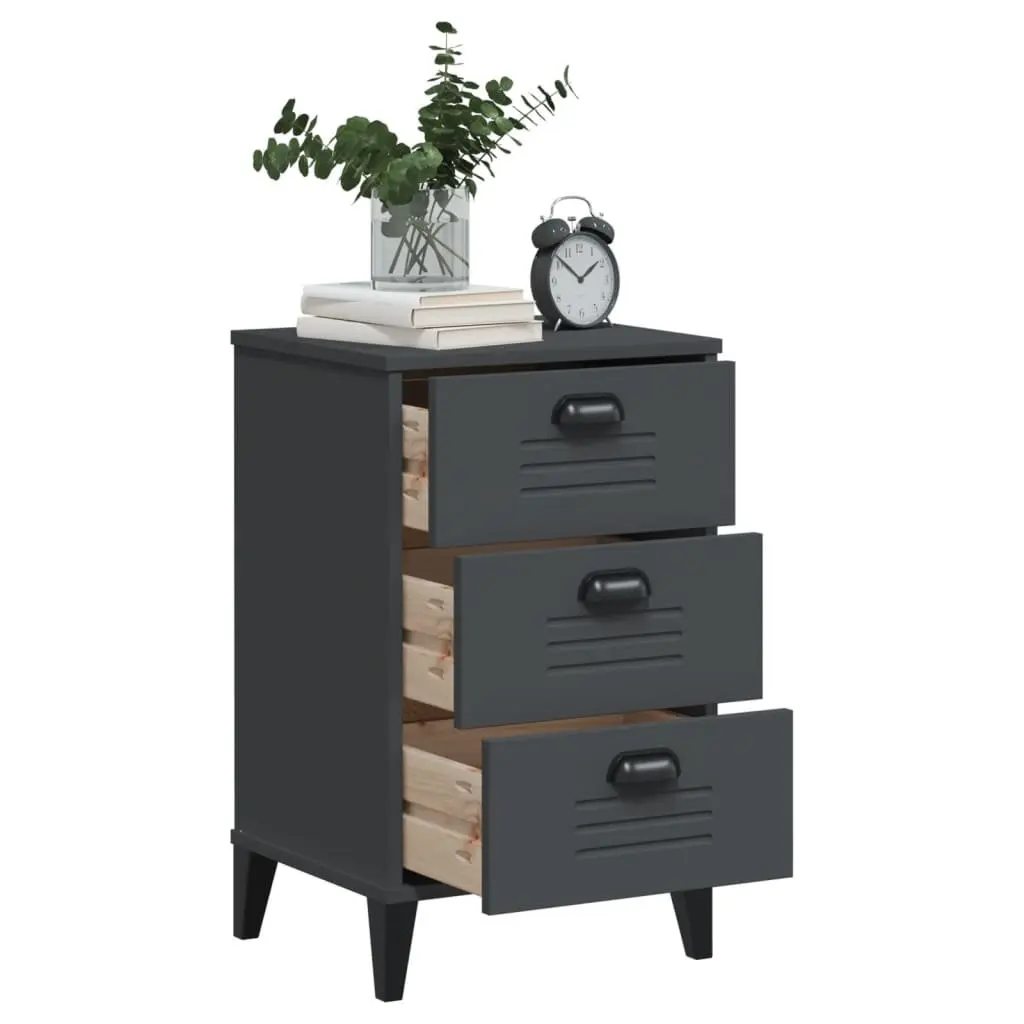 Engineered Wood Nightstand with Storage in Anthracite Grey