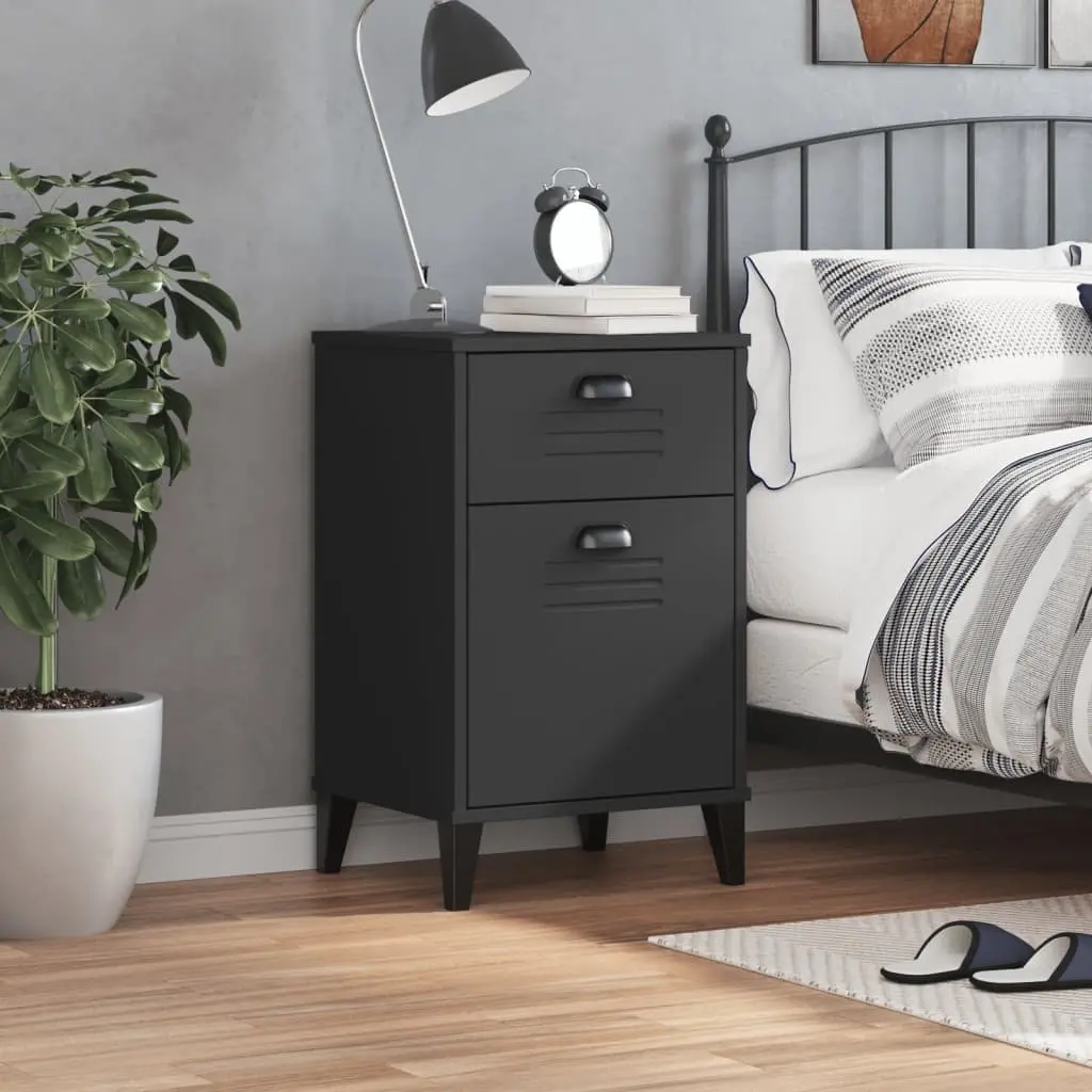 Black Engineered Wood Bedside Cabinet