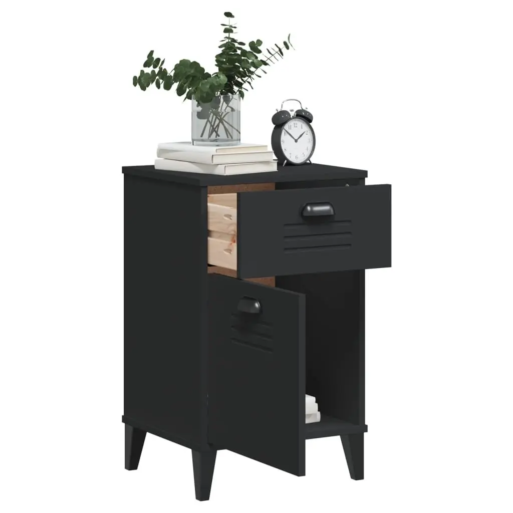 Black Engineered Wood Bedside Cabinet