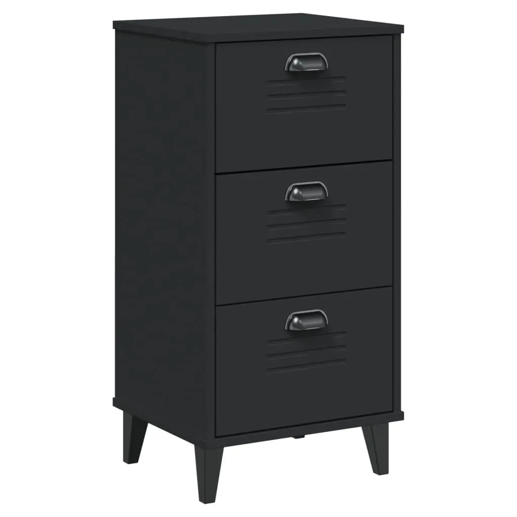 Black Engineered Wood Bedside Cabinet for Storage