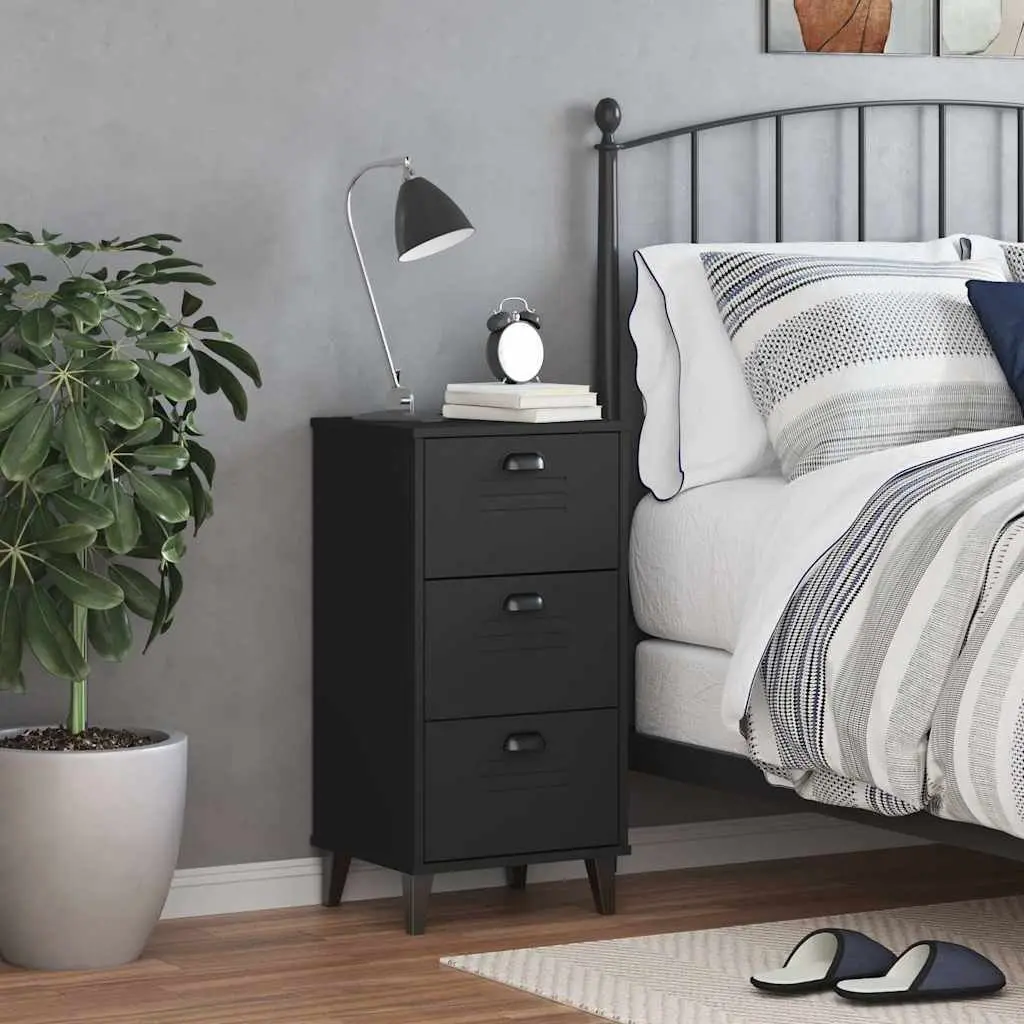 Black Engineered Wood Bedside Cabinet for Storage