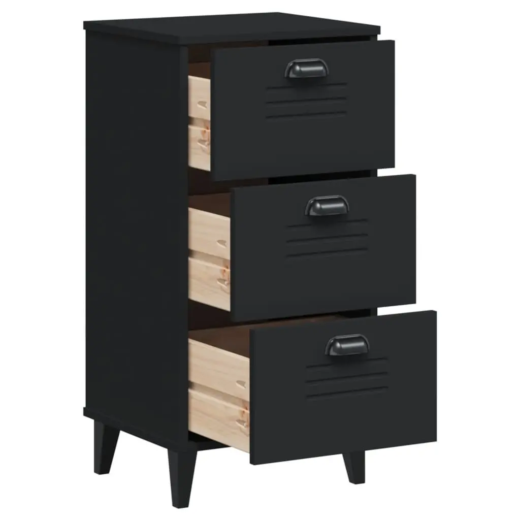Black Engineered Wood Bedside Cabinet for Storage